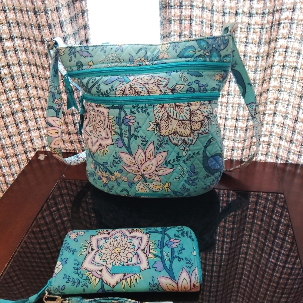 Vera Bradley 2 Piece Purse Wallet Set Floral Crossbody - Picture 5 of 16